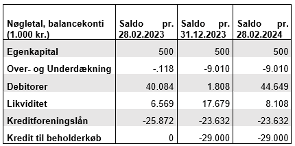 Tabel med overblik over nøgletal i balancekonti